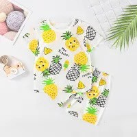 Bộ xống áo con nít cộc tay vải cotton thoáng khí bé trai bé gái ngộ nghĩnh, hàng Quảng Châu túi zip hè 2020 4