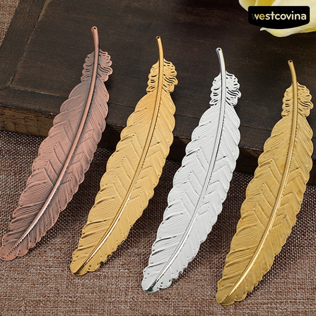 [Hot]✍Thẻ Đánh Dấu Sách Hình Lông Vũ Mạ Đồng Chống Phai Màu