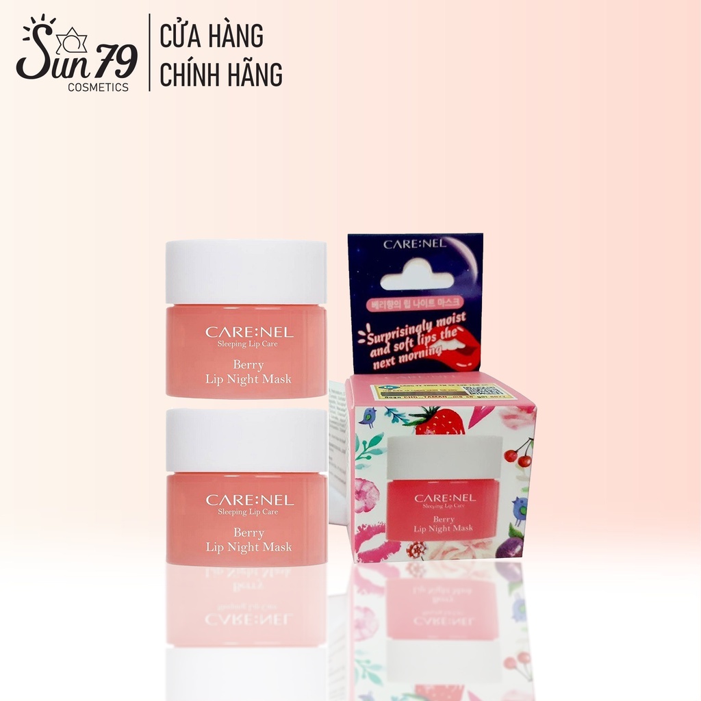 Combo 2 Mặt nạ ngủ môi dưỡng ẩm và tẩy tế bào chết hương dâu – Care:nel Lip Sleeping Mask Berry 5g x 2