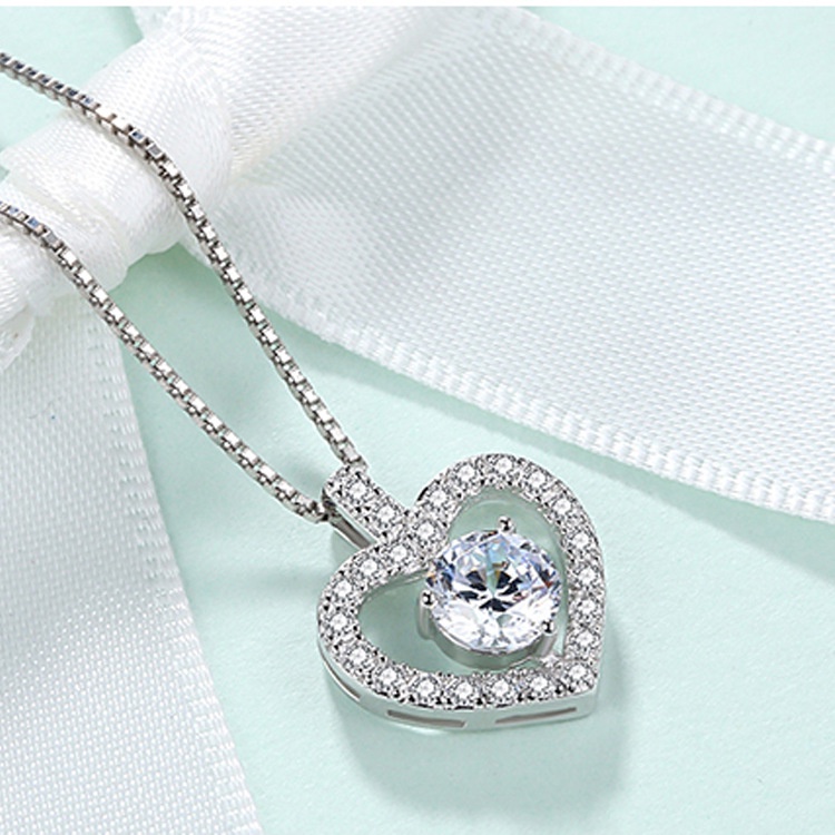 Dây Chuyền Mạ Bạc 925 Mặt Hình Trái Tim Đính Đá Zircon Đơn Giản Dễ Phối Đồ