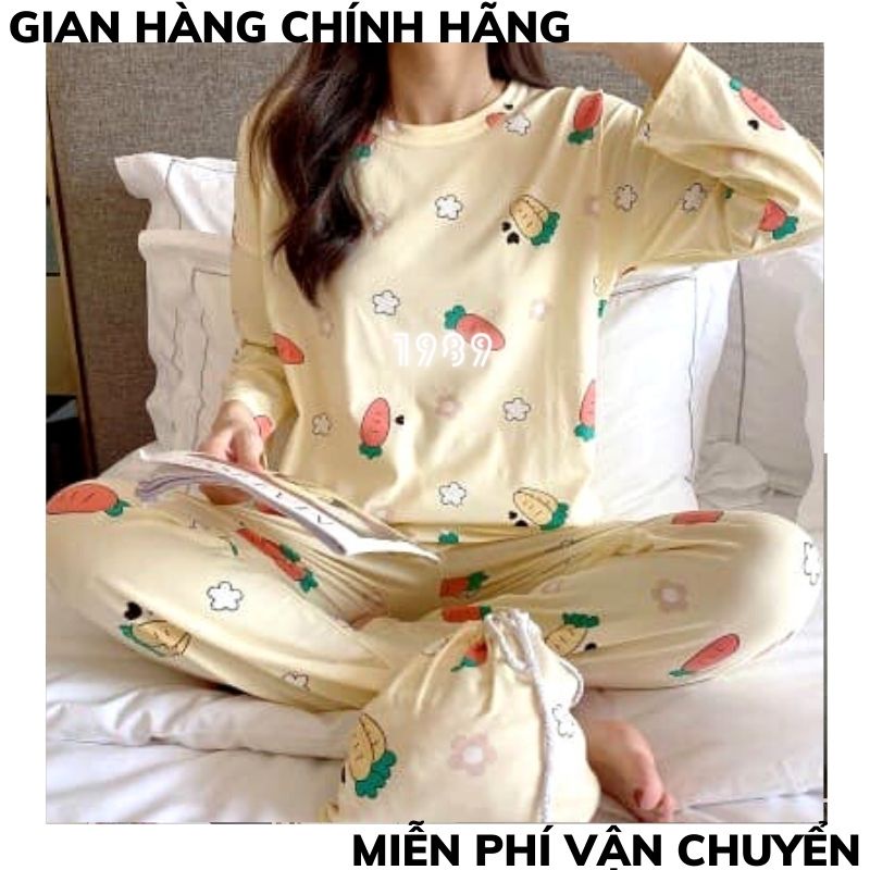 Bộ ngủ nữ dài tay in hình ngộ nghĩnh ,pyjama mặc nhà dài tay chất cotton dày dặn bao đẹp chuẩn form TT1989