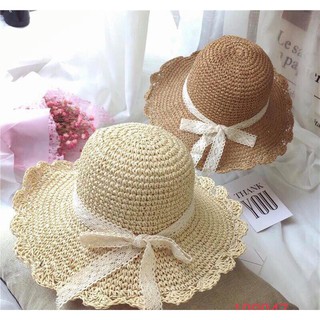 Mũ cói móc tay đi biển rộng vành tiểu thư phong cách vintage nữ
