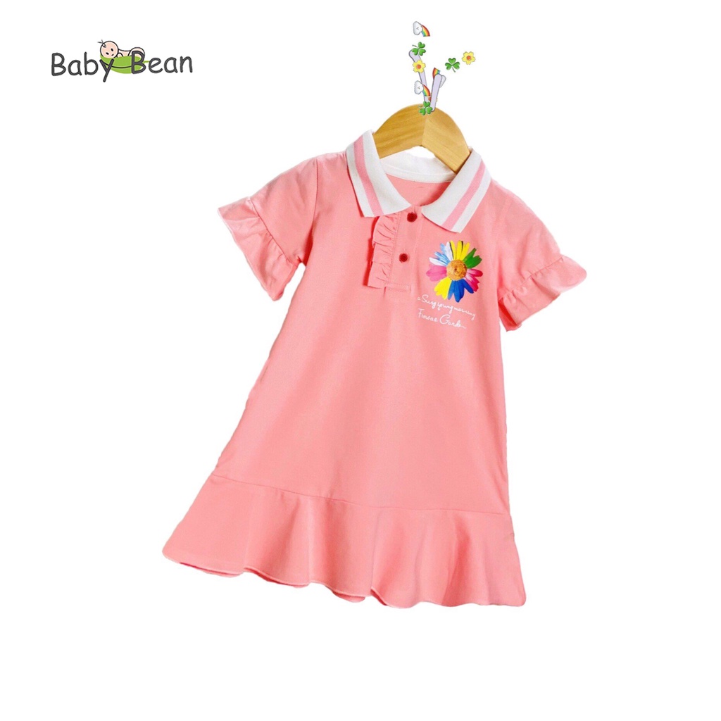 Đầm Thun Cotton Cổ Bẻ Tay Loe Đuôi Cá Bé Gái BabyBean (8kg-20kg)