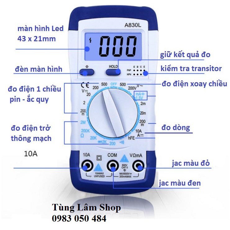 Đồng Hồ điện tử Vạn Năng (có kèm pin) - đồng hồ đo điện trở và dòng điện hay thông mạch