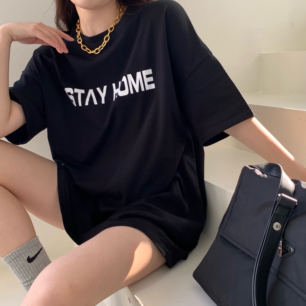 Áo thun nam nữ unisex tay lỡ StayHome 298, áo phông tay lỡ unisex form rộng oversize