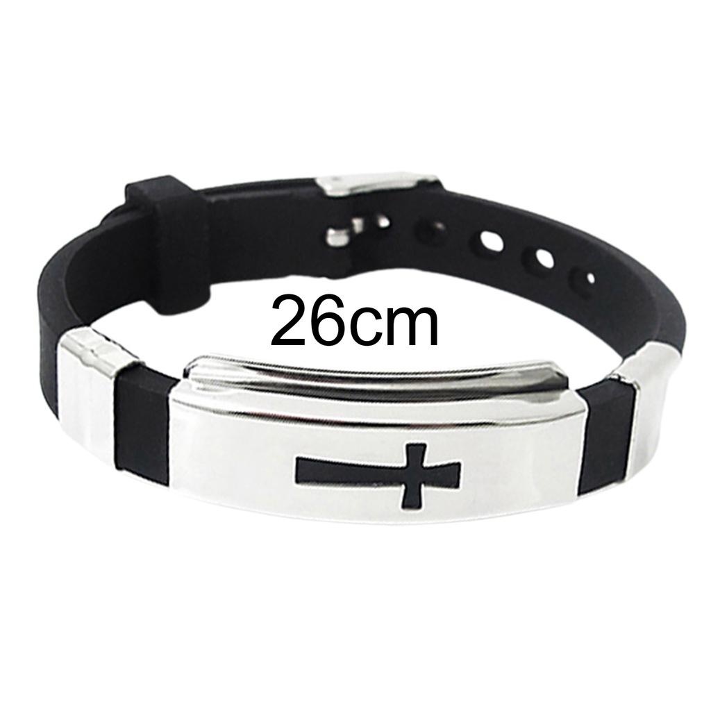 Vòng Tay Cao Su Màu Đen Phối Mặt Thép Không Gỉ Hình Thánh Giá Thời Trang Cho Nam Và Nữ
