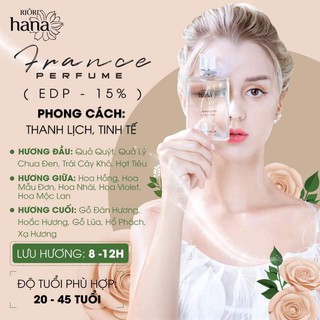 Nước hoa nữ, nước hoa chính hãng thơm lâu, edp15%, riori hana france perfume 50ml dạng xịt