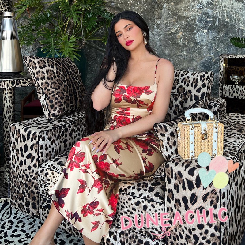 DUNEA Đầm Hai Dây Họa Tiết Hoa Hồng Quyến Rũ Cho Nữ