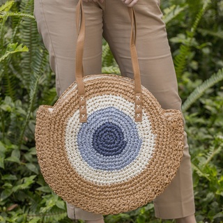 Túi cói đi biển hình tròn phong cách boho ,có ảnh thật
