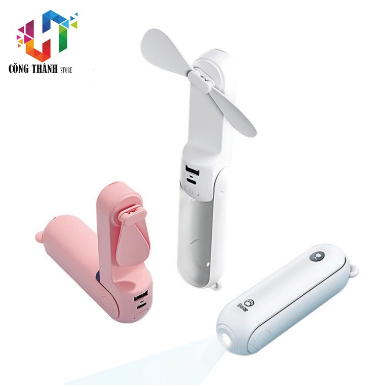 Quạt mini cầm tay gió mạnh tích điện hình gấu Bear 3 trong 1 Jisulife -Hàng Chính Hãng