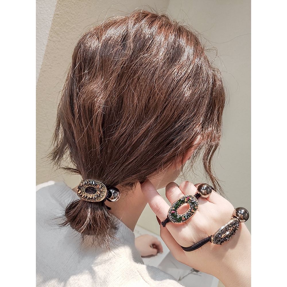 Dây Buộc Tóc Cao Su Đính Hạt Hình Bông Hoa Lấp Lánh Phong Cách Hàn Quốc Thanh Lịch Cho Nữ