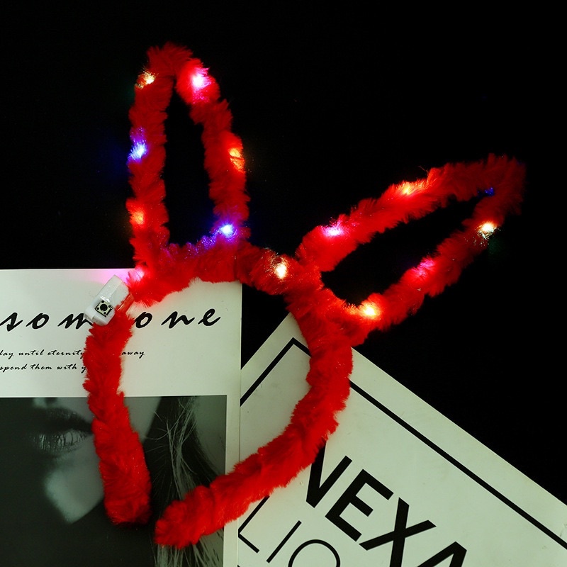 Bờm Tai Thỏ Phát Sáng, Cài Tóc Đáng Yêu Kèm Đèn Lung Linh Lấp Lánh