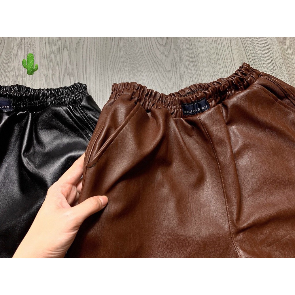 Quần shorts da trơn may logo trước cực hot , chất da mềm mịn ( ảnh thật )