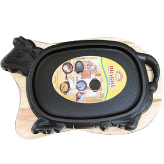 Chảo Bò Né , Bò Bít Tết ( Beefsteak ) Bằng Gang Chống Dính Kèm Đế Lót Gỗ Hiệu Dragon
