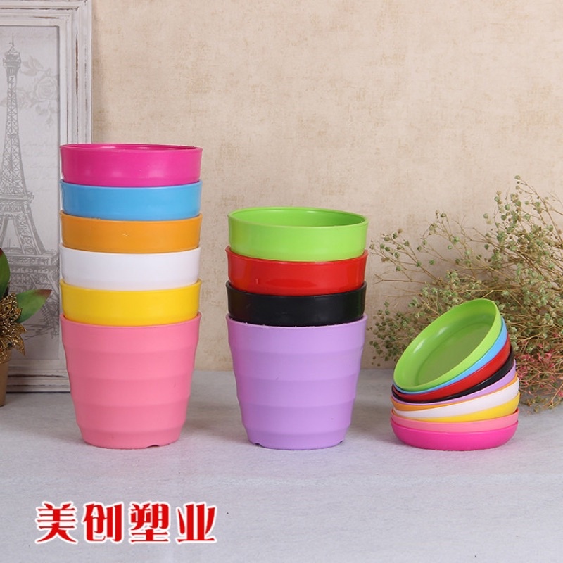 Chậu nhựa trồng cây sen đá, xương rồng vòng tròn kèm đĩa lót hàng loại 1 dày đẹp nhiều màu KT 9x9cm