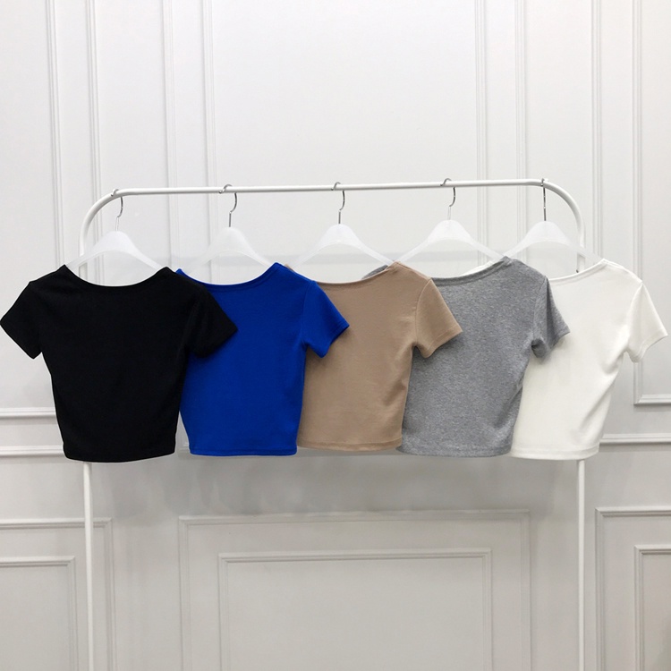 Cocory vn Áo Croptop Tay Ngắn Màu Trơn Thêu Họa Tiết Quyến Rũ Thời Trang Mùa Hè Cho Nữ