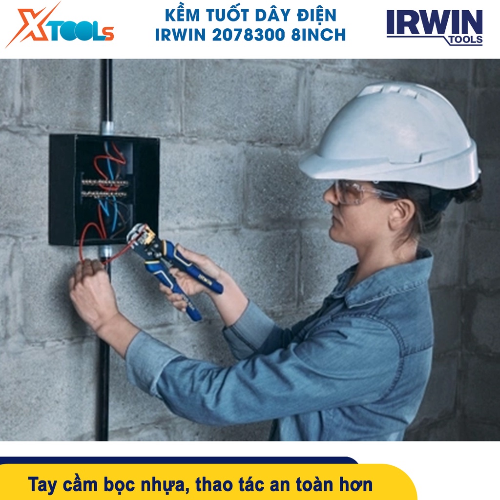 Kềm tuốt dây điện đa năng IRWIN 2078300 8inch, kìm bấm cos đa năng, kích cỡ dây 0.2-6mm [CHÍNH HÃNG][XTOOLS]
