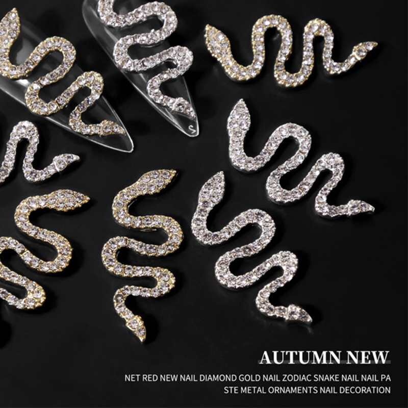Phụ Kiện Trang Trí Móng Tay Hình Rắn Mạ Vàng Đính Đá Lấp Lánh