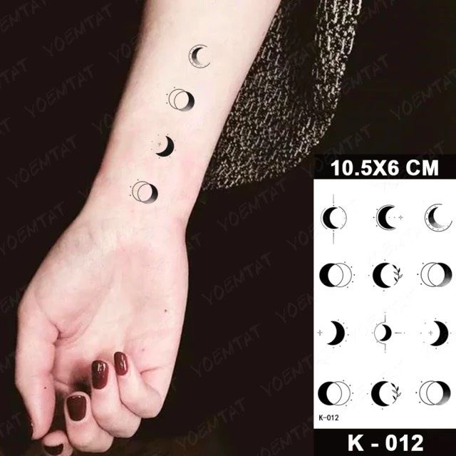 Hình xăm chu kỳ mặt trời mặt trăng k012- miếng dán tatoo tạm thời size &lt;10x6cm