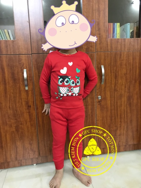 Bộ bozip/borip dài tay thu đông bé gái đỏ 8-21 kg