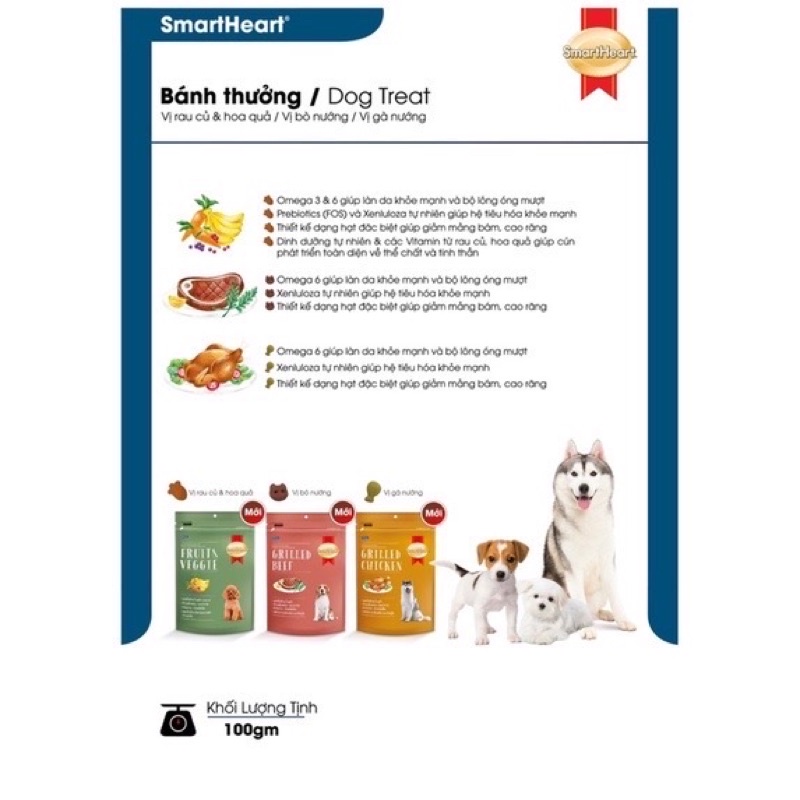Bánh thưởng Smartheart cho chó 100g : Chắc xương - Dưỡng lông - Sạch răng 🌟