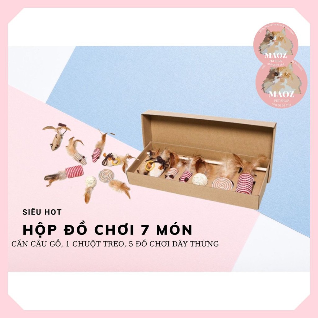 [GIÁ HỦY DIỆT]Set đồ chơi cho mèo ( 7 món )  Cần câu gỗ cho mèo  Siêu hot