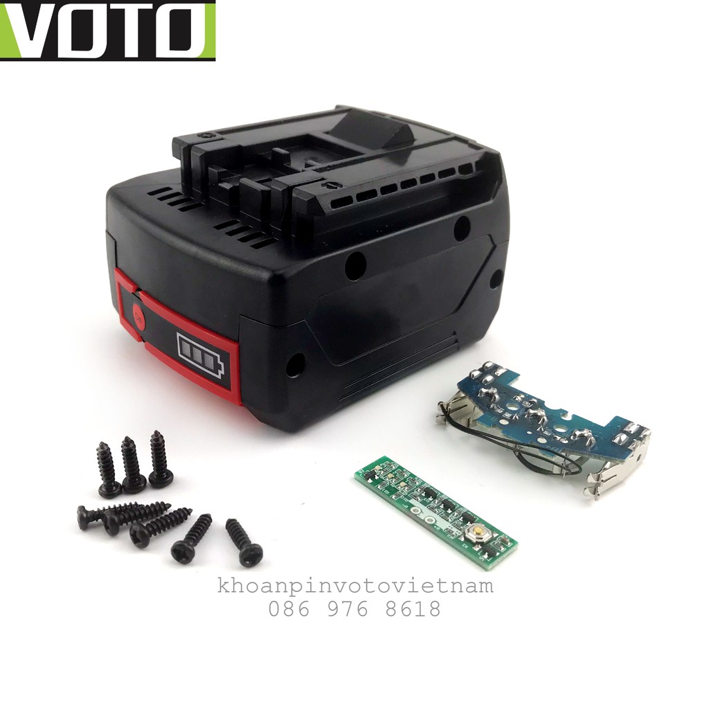 Bộ vỏ và mạch pin Bosch 14.4v - 18V 2P có mạch báo pin lắp 8 cell, 10 cell
