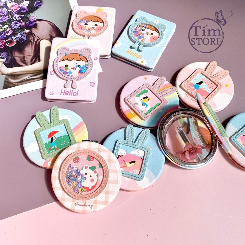 Gương trang điểm 2 mặt TÍM STORE nhỏ xinh tiện lợi dễ thươ