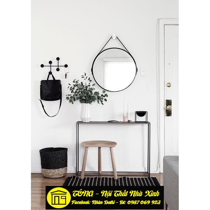 [Hình thật] Gương da bò (gương treo tường trang trí) D= 50cm