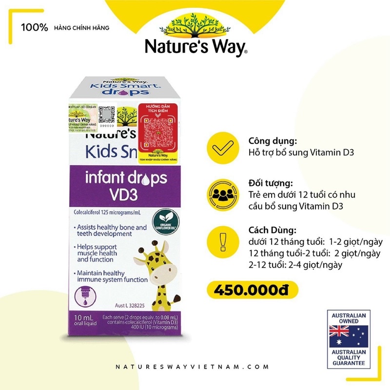 Bộ 3 siro uống Nature’s Way Kids Smart Drops, Infant Drops Bổ sung Vitamin, Phát triển não bộ cho bé