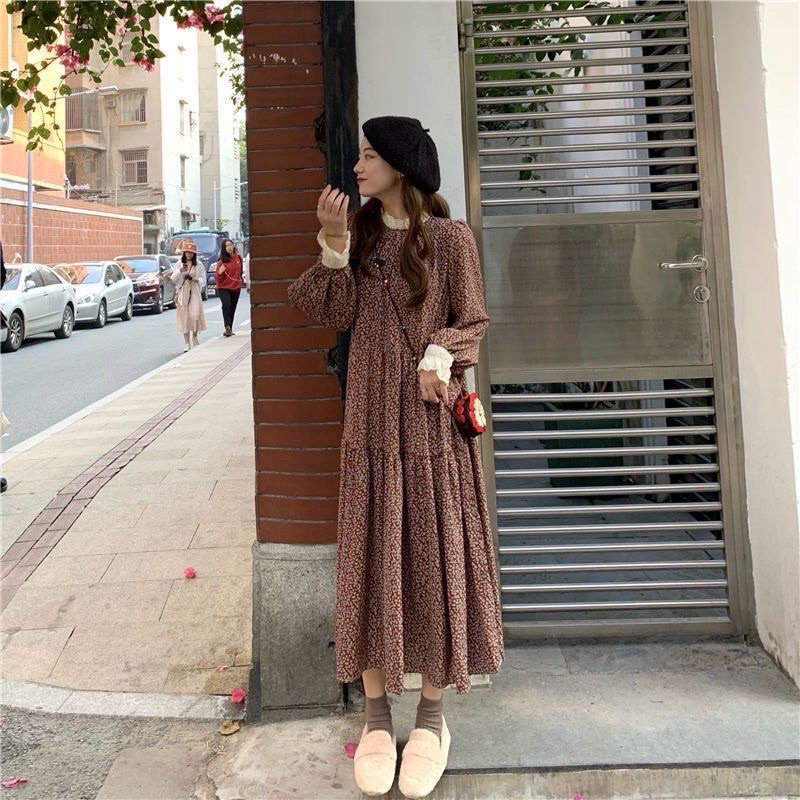 Đầm baby doll hoa nhí dáng dài vintage