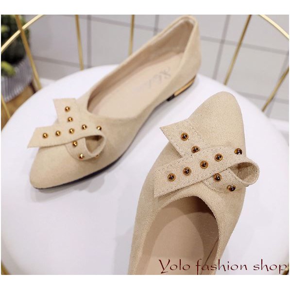 [OD9] Giày bệt búp bê nữ đế bằng da lộn đính nơ xinh xắn hàng QC cao cấp - Kèm hình thật | BigBuy360 - bigbuy360.vn