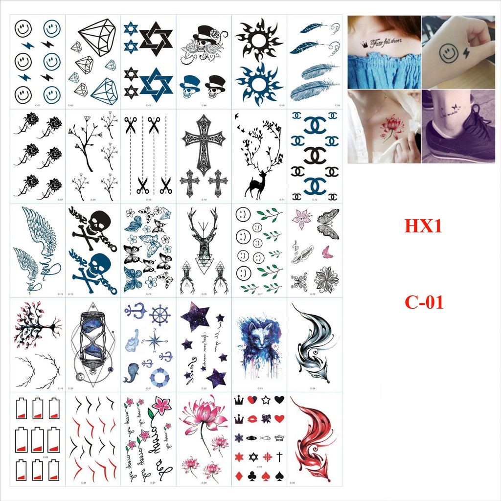 Set 30 tờ hình xăm dán tatoo xăm nước phong cách Hàn Quốc HX1