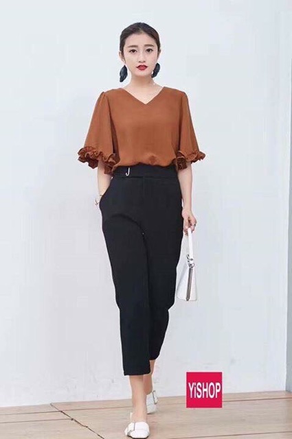 Áo kiểu nữ dáng rộng tay loe chất liệu mềm mại
