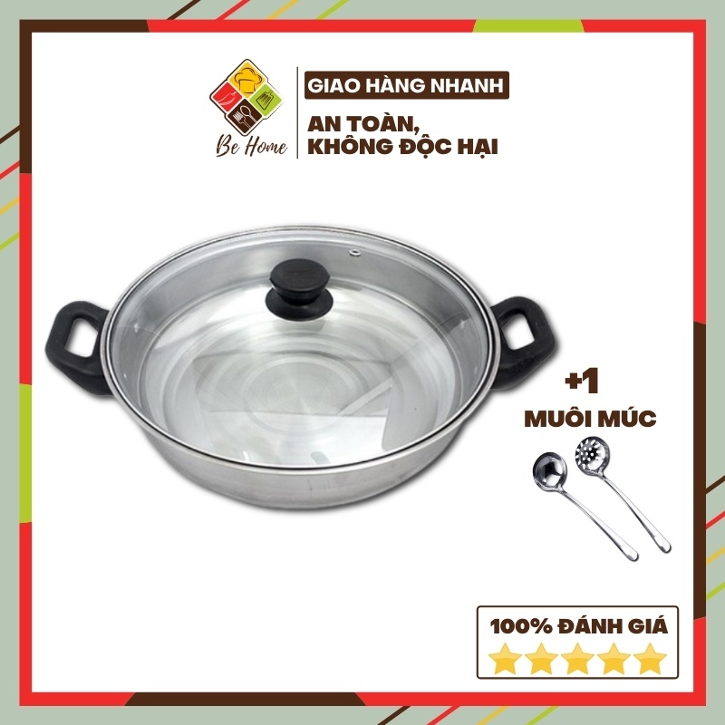 Nồi lẩu inox vung kính BEHOME Nồi nấu lẩu Nồi lẩu inox  - Nấu được Bếp Từ Làm Nóng Cực Nhanh [TẶNG BỘ MUÔI MÚC]