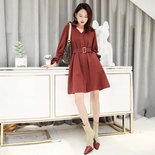Đầm cam đất tay lỡ kèm belt (kèm hình thật)