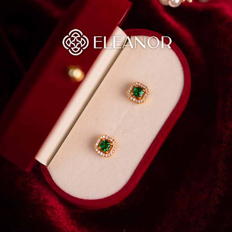 Bông tai nữ chuôi bạc 925 Eleanor Accessories đính đá xanh sang trọng phụ kiện trang sức 3644