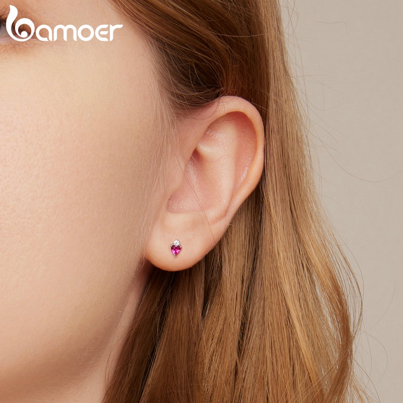 Khuyên tai BAMOER bạc 925 phối nhiều màu thời trang tùy chọn