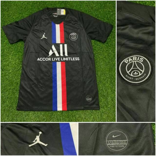 Áo Thun Bóng Đá Psg Paris Saint Germain 3rd 4th Air Jordan Màu Đen 2019 2020