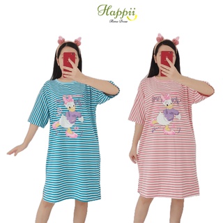 Đầm suông cộc tay, Đầm suông form rộng chất thun cotton sọc ngang dễ thương Happii