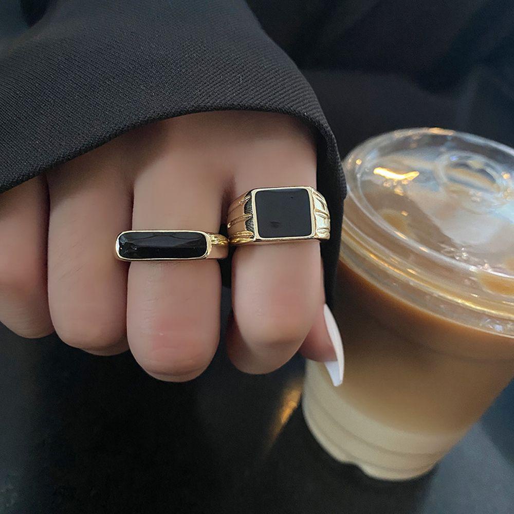 Nhẫn Đồng Dầu Dạng Mở Hình Vuông Phong Cách Cổ Điển Có Thể Điều Chỉnh Cho Nữ