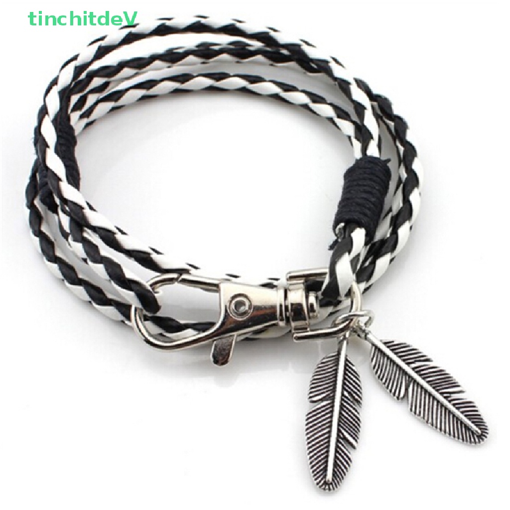Vòng Tay Da PU Đính Lông Vũ Thời Trang Cho Nam