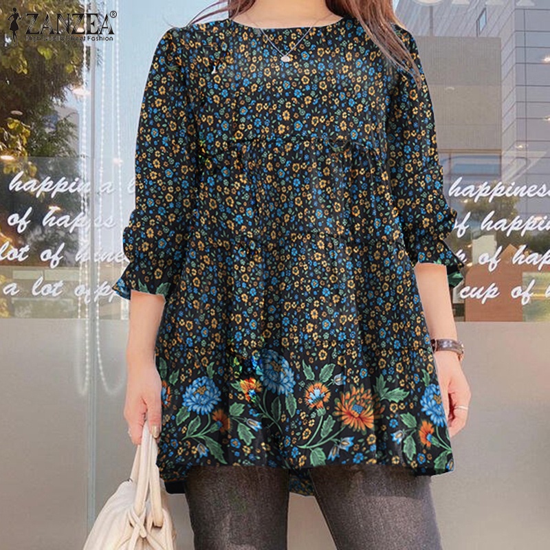 Zanzea Áo Tay Dài Cổ Tròn In Họa Tiết Hoa Dành Cho Nữ