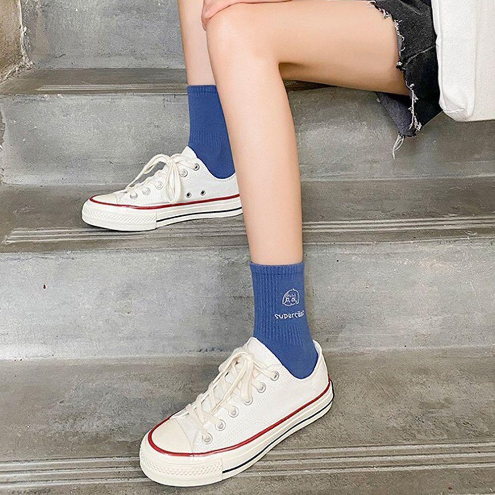 QQMALL Vớ Cotton Màu Trơn Đơn Giản Dễ Thương Cho Nữ
