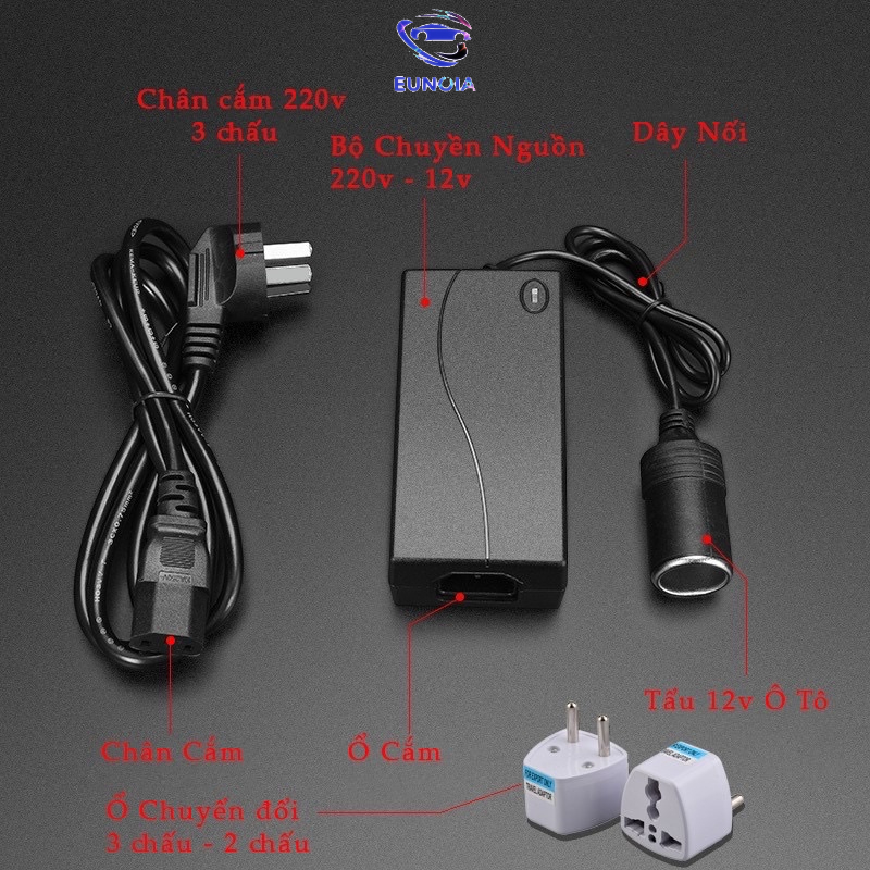 Bộ chuyển đổi nguồn cho tẩu ô tô 220V sang 12V, 110V - 12V
