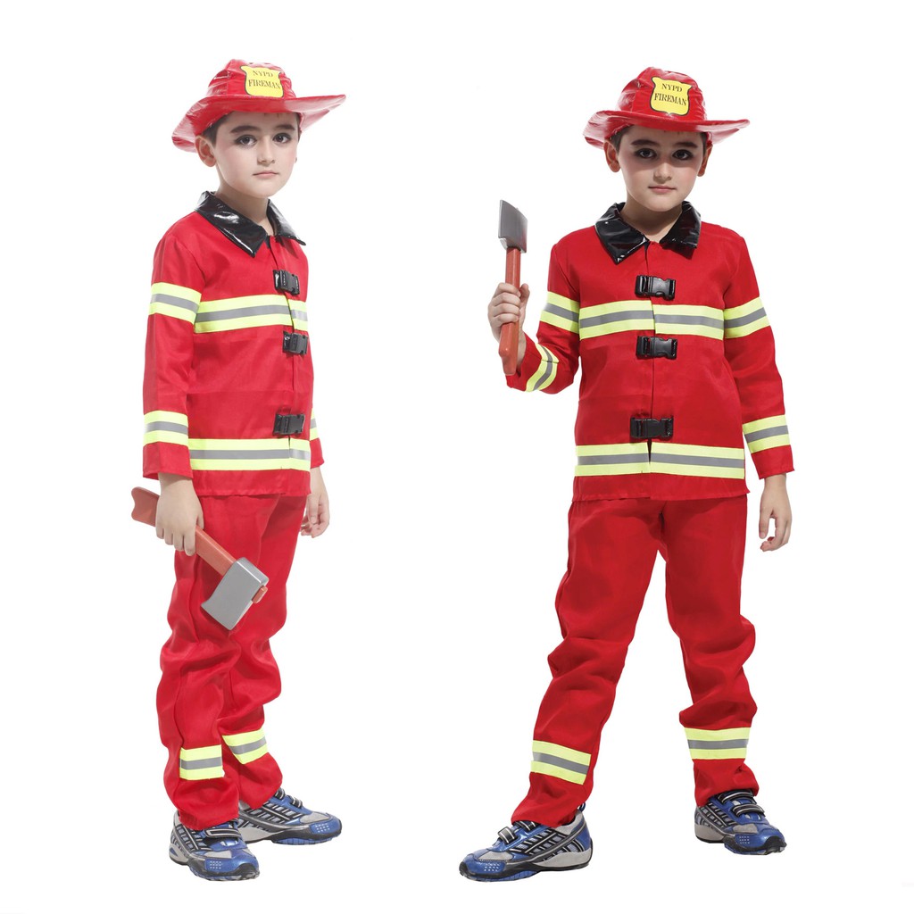 Bộ quần áo hóa trang Lính cứu hỏa Fireman-sọc dạ quang B-0015 cho bé từ 4-12 tuổi chơi Halloween