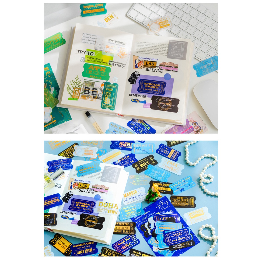 Sticker Brozing nhũ trang trí Scrapbook, sổ tay, vở  (set 45 stickers)- [ 109 ]