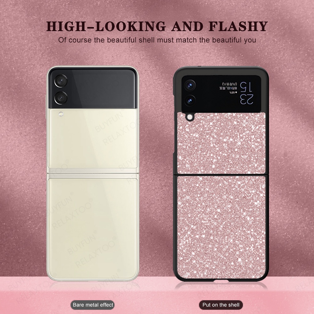 Ốp điện thoại pc cứng lấp lánh sang trọng cho samsung galaxy z flip3 flip 3 5g z3