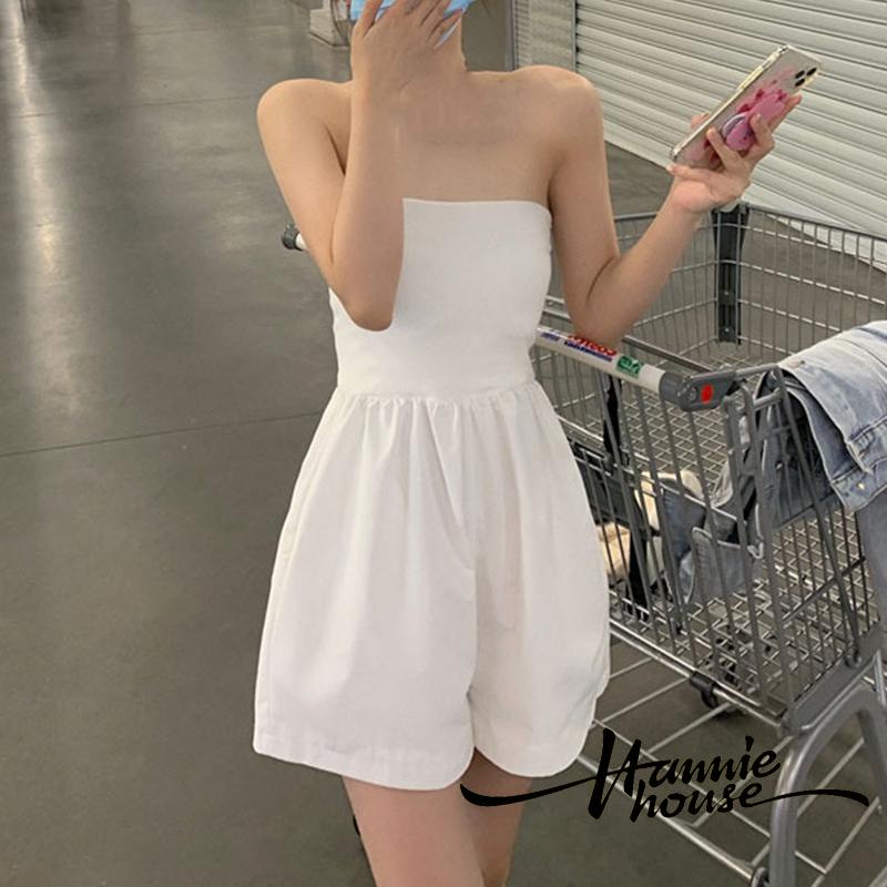Bộ Áo Liền Quần Không Dây Cổ Thuyền Màu Trơn (Trắng / Đen)