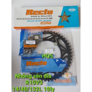 Nhông sên dĩa r15v3, sên 132 vàng 10ly recto, nhập khẩu thái lan